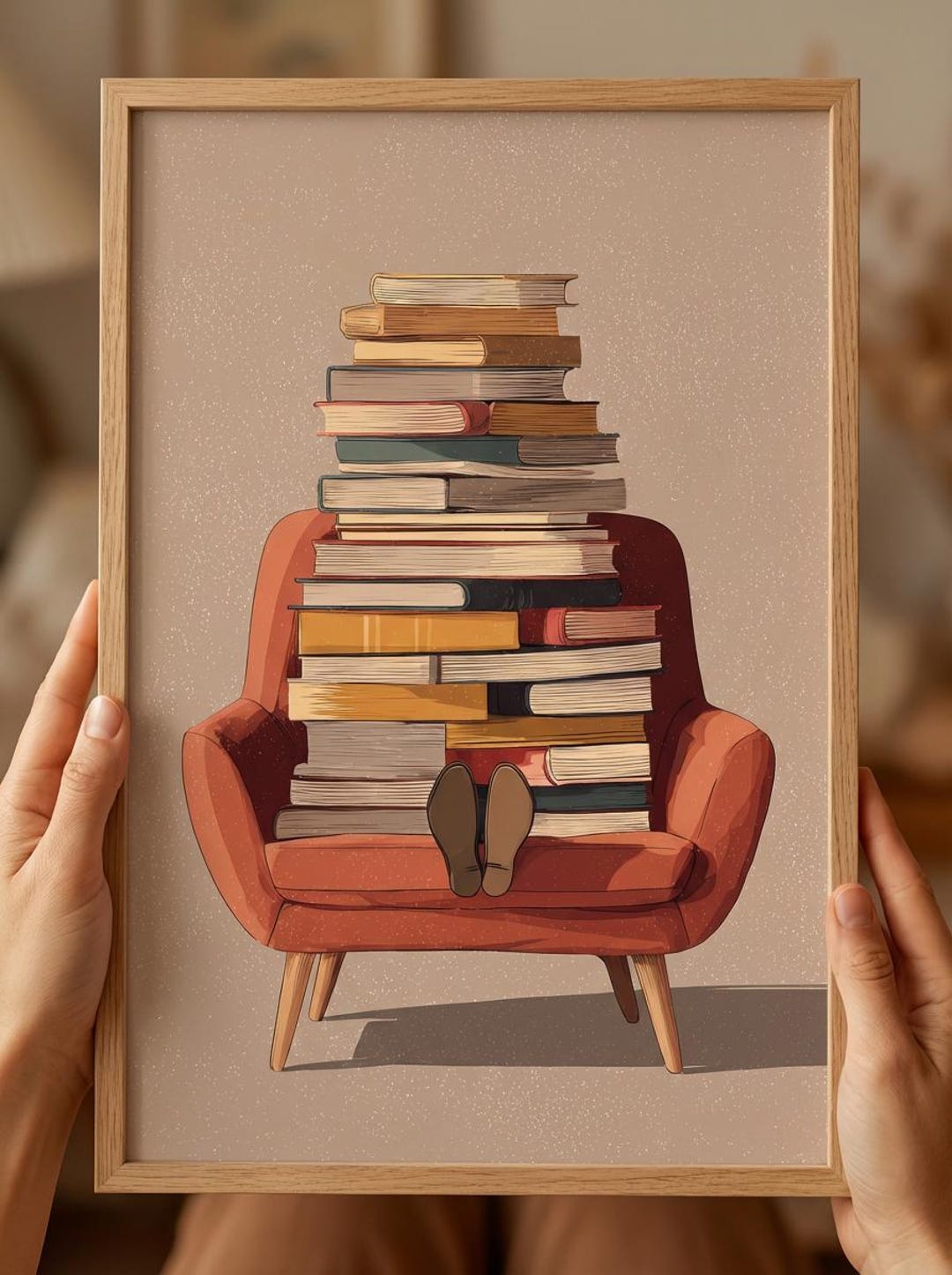 Vintage Book Overload Wall Art | Mid-century Reading Room Print ...