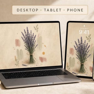 Lavender Bunch Tied with Twine Digital Phone Wallpaper – Hand-Painted Gouache Botanical Art
