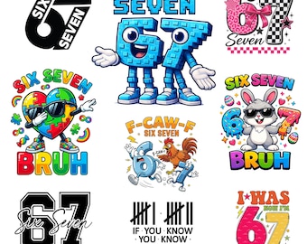 Best selling Brainrot 67 PNG Bundle, Six Seven Meme PNG, Funny Kids Gaming Clipart, 6 7 Shirt Design