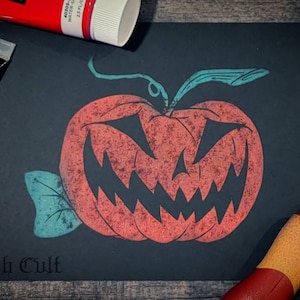 Jack O&#39; Lantern 6&quot; x 9&quot; Linocut Print