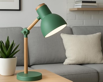 Nordic Wooden Desk Lamp – Adjustable LED Table Lamp, Minimalist Scandinavian Reading Light for Bedroom or Home Office