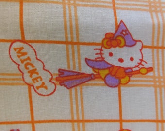 Cape et chapeau mauves Hello Kitty Tissu à carreaux orange à collectionner avec sorcières d'Halloween | Personnage Sanrio en tissu fantaisie de style kawaii 2 m
