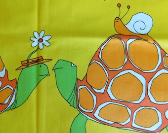 VTG mod groovy Schumacher Turtle Time decorator weight fabric | NOS Katasha’s Unusuals 70’s wrap skirt all cotton screen print material 1 yd