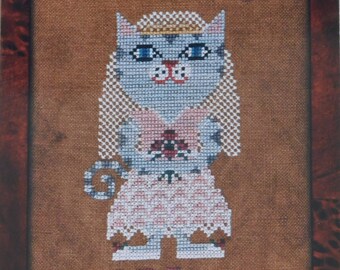 OOP Rosemary Birds of a Feather calendar cat series cross stitch chart | Rare June bride wedding pattern | BOAF gray tabby bridal sampler