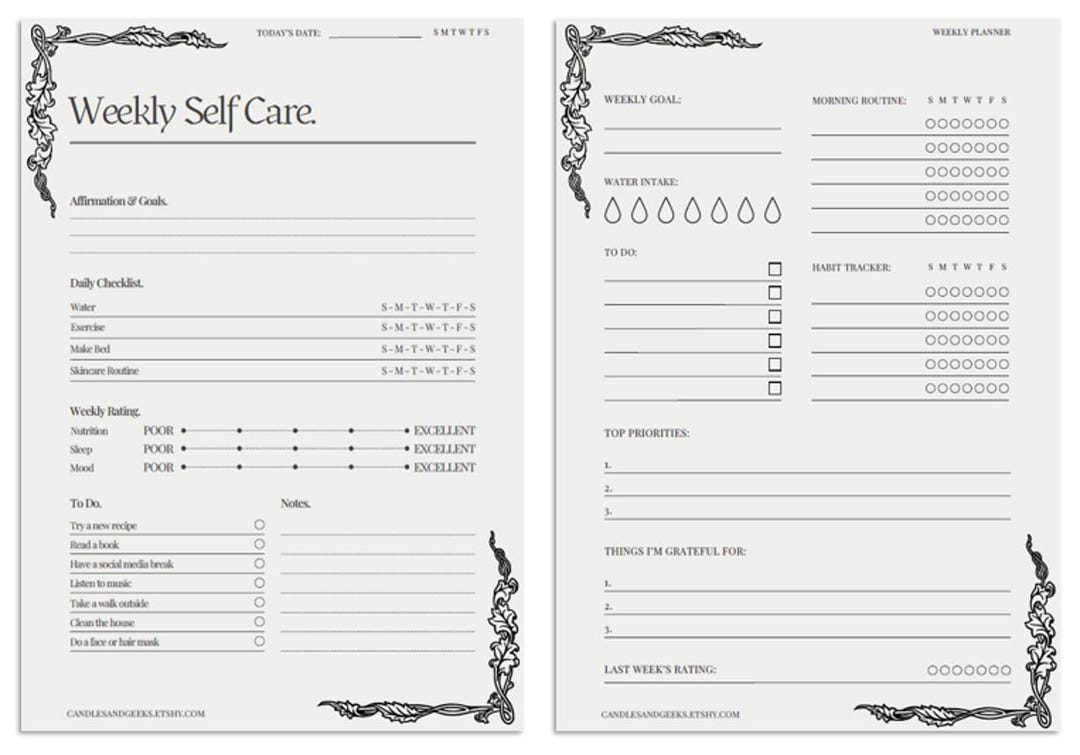 Self Care Weekly Planner | Habit Tracker, Gratitude Journal (digital ...
