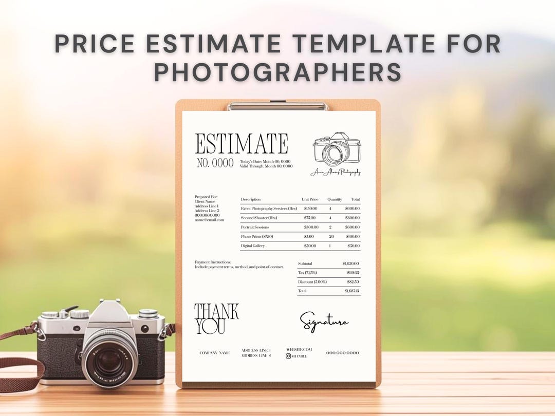 Photographer Price Estimate Template | Customizable, Editable in Canva ...