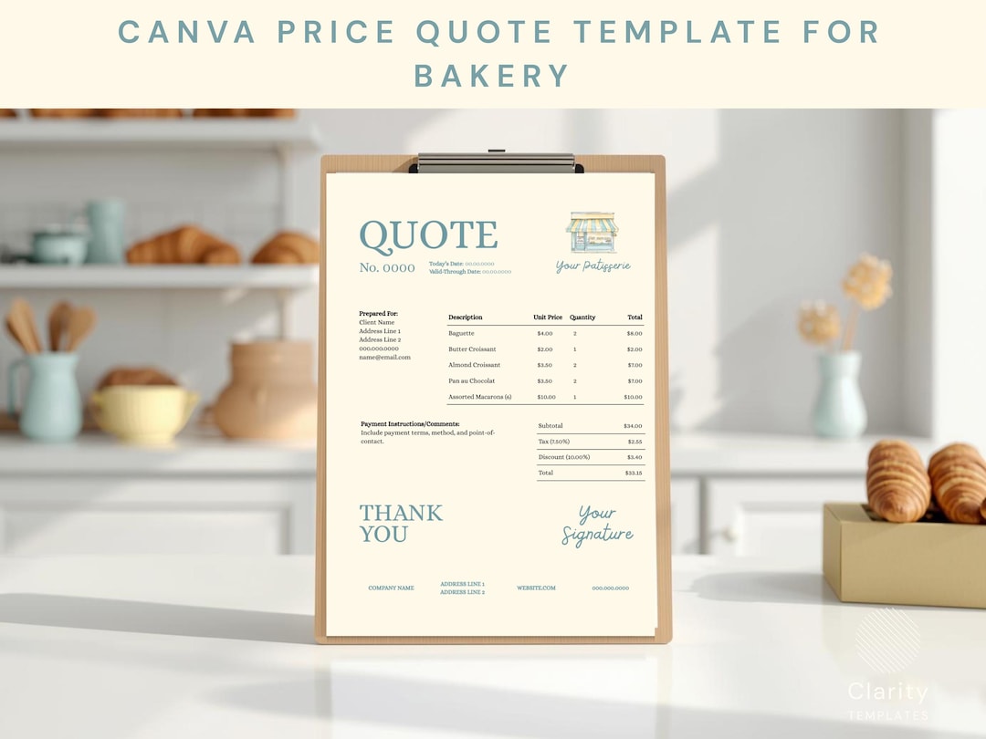 Canva Price Quote Template | Bakery, Cake Business, Small Shop ...
