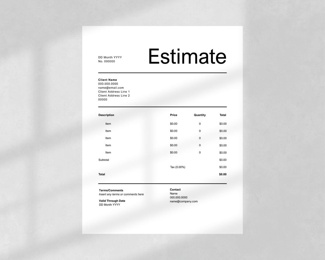 Estimate Template | Customizable & Editable in Canva for Small Business ...