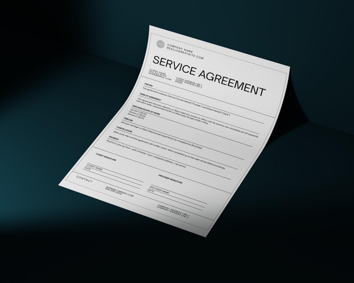 Canva Service Agreement/contract Template Printable, Customizable