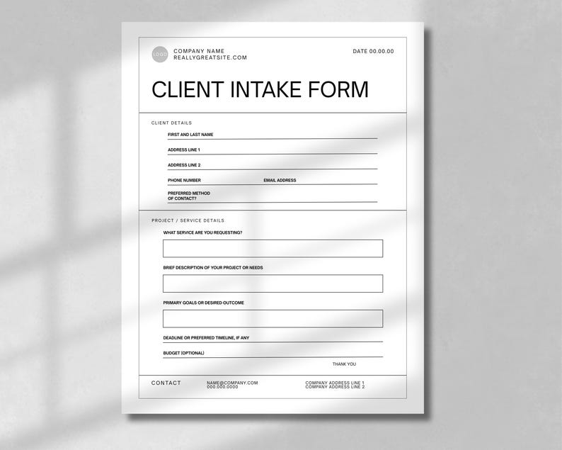 Canva Client Intake Template | Printable, Customizable, Editable | for ...