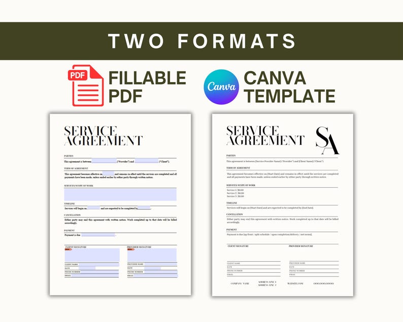 Canva Service Agreement/contract Template Printable, Customizable