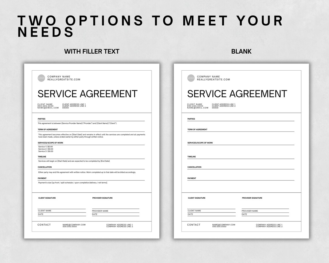 Canva Service Agreement/contract Template Printable, Customizable