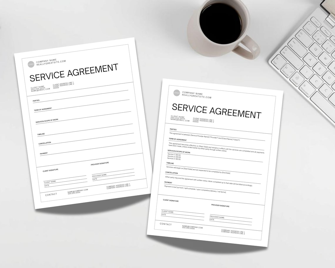 Canva Service Agreement/contract Template Printable, Customizable