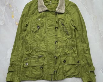 Next Olive Green Utility Jacket Faux Fur Collar Military Style Cargo Jacket