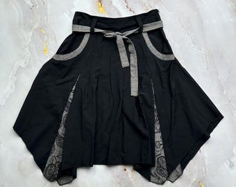 Black Asymmetric Skirt Gothic Grunge Plaid Panel Handkerchief Hem