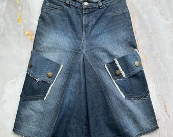 Vintage Denim Cargo Skirt Blue Jean Utility Skirt Button Pocket Y2K Style