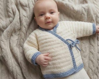 Modello per cardigan kimono all'uncinetto per neonati, maglione avvolgente moderno, adatto ai principianti (0-3 mesi)