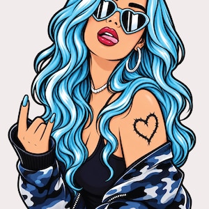 Karol G Bichota Doll Design, Blue Glitter Latin Pop Fan Art (Digital Download)