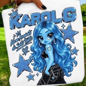Karol G Bichota Doll Design, Blue Glitter Latin Pop Fan Art (Digital Download)