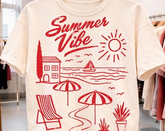 Summer SVG: Summer Vibes Png, Colorful Retro Beach Life Icons Shirt Design (Digital Download)