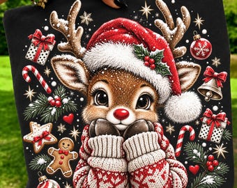 Preppy Christmas Reindeer PNG, Retro Halftone Coquette Design (Digital File)