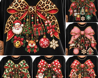 Christmas Bow PNG Bundle, 6 Preppy Holiday Charm Designs Sublimation Digital File
