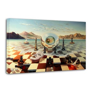 Salvador Dali Surrealism Chess Canvas Print, Mask On Sea