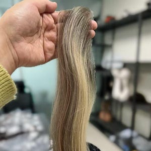 Natural Preplucked Hairline Topper: Balayage Highlight Human Hair Piece Swiss HD Lace 12 14 inch