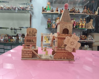Wooden Ferris Wheel Toy with Teddy Bears, Lucky Charm Decor