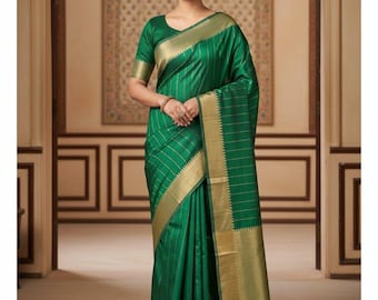 Handgetouwen Mangalagiri Pattu Saree | Puur zijdekatoen, Nizam-rand, trouwkleding