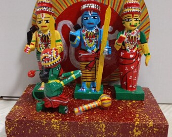 Handmade Wooden Figures: Ram, Lakshman, Hanuman, and Ravana Diorama – Indian Folk Art Display
