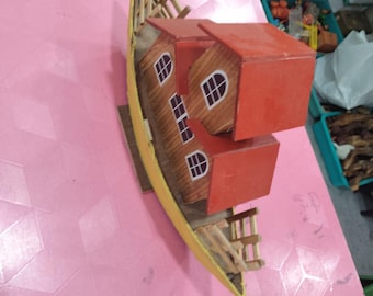 Wooden Boat House Miniature: Nautical Decor, Whimsical Home Accent