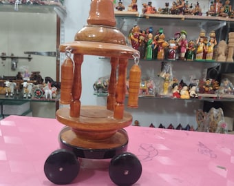 Wooden Chariot Decor, Traditional Indian Toy Cart, Handcrafted Home Accent