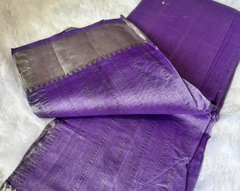 Purple Handloom Mangalagiri Pattu Saree | Silk Cotton Blend, Silver Nizam Border, Wedding Wear