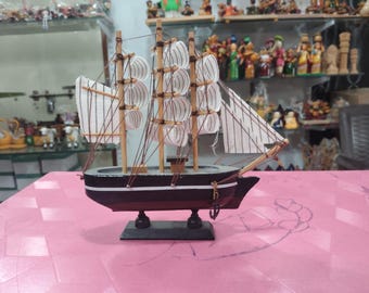 Wooden Sailboat Model Ship Decor – Nautical Home Accent