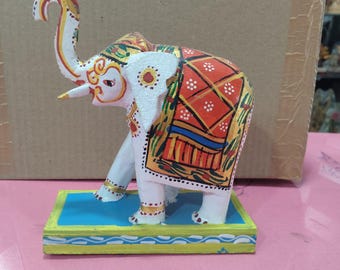 Hand-Painted Elephant Figurine: Vibrant Indian Folk Art Decor