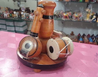 Wooden Musical Instrument Decor: Sitar and Tabla Set – Indian Folk Art Home Accent
