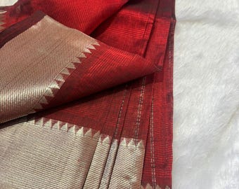 Handloom Mangalagiri Pattu Saree | Silver Zari Kanchi Border | Purple Wedding Wear