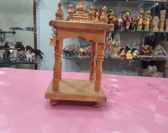 Wooden Miniature Temple Stand: Handcrafted Pooja Decor Home Shrine