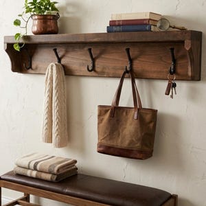 Reclaimed Wood Coat Rack with Shelf, Rustic Wall Mounted Iron Hooks, Farmhouse Entryway Organizer, Mudroom Storage, Hat & Jacket Holder