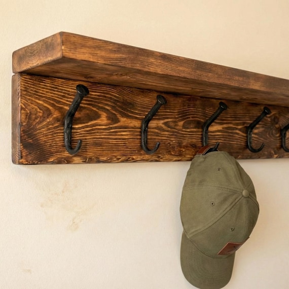 Reclaimed Wood Coat Rack With Shelf, Rustic Wall Mounted Iron