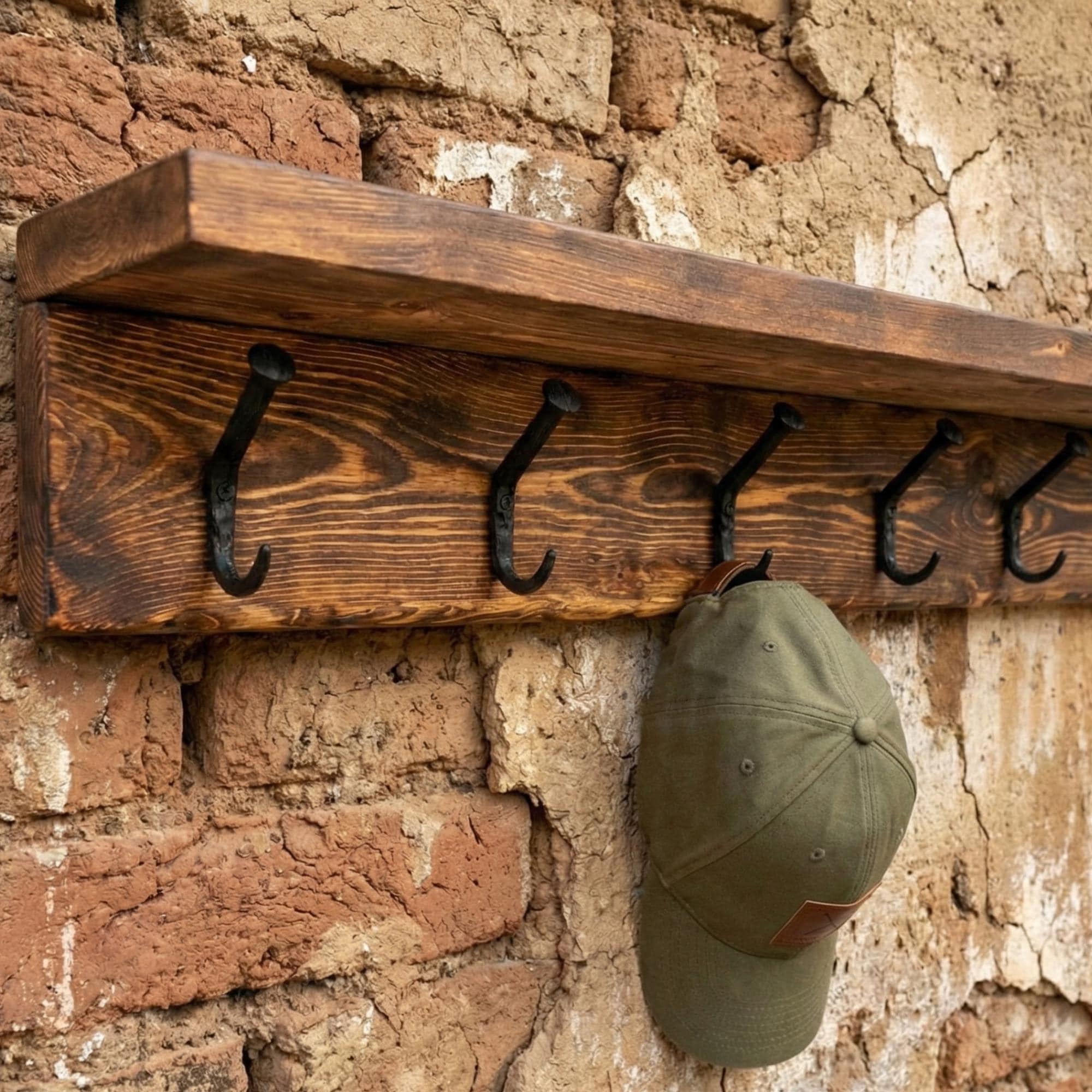 Reclaimed Wood Coat Rack With Shelf, Rustic Wall Mounted Iron