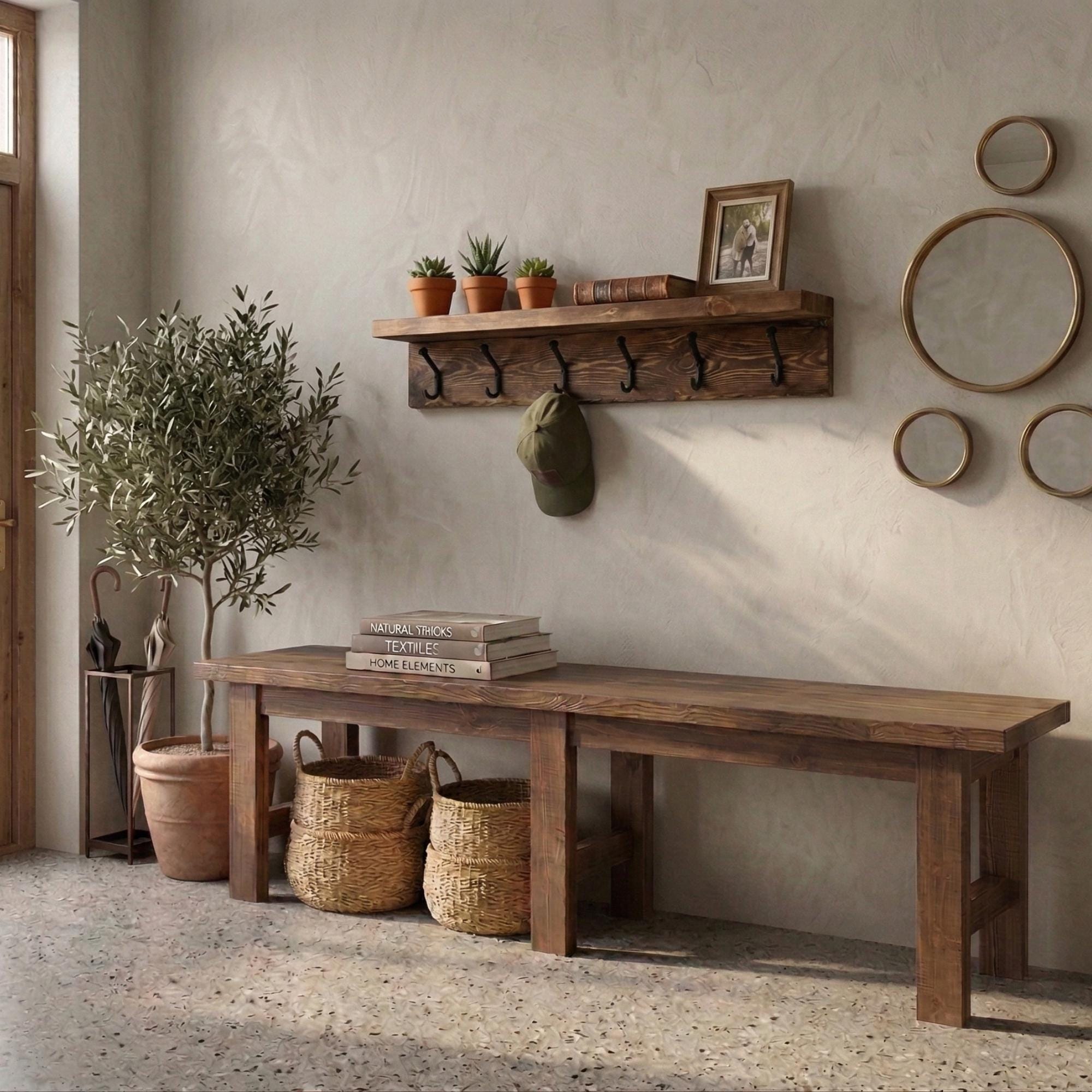 Reclaimed Rustic Wood Bench, Farmhouse Entryway Bench, Handmade Wooden ...