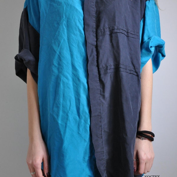 CLRNCE: Vintage 80s 100% Silk Two Tone Color Block Button Up Shirt