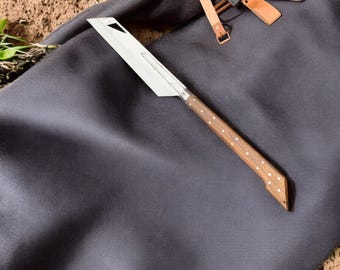 Handmade Dao-Style Collectible Blade with Leather Sheath | High Carbon Steel Display Piece | Gift for Him