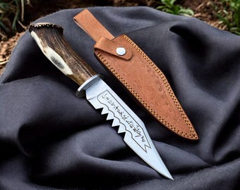 Handmade Ruby Supernatural TV Show Knife Replica – Stag Antler Handle with Leather Sheath