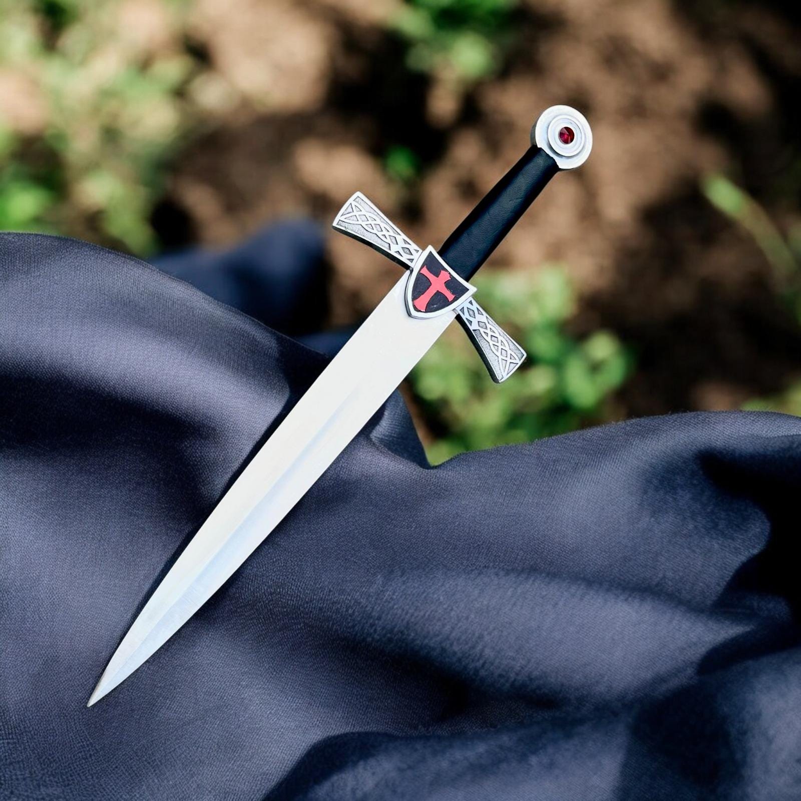 Poignard Jambiya Khanjar Artisanal - Lame Acier, Manche Cuir - Argenté, Maroc