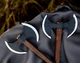Handgeschmiedete Wikinger Doppelaxt | Berserker Axt aus Kohlenstoffstahl | Cosplay & Display Sammlerstück