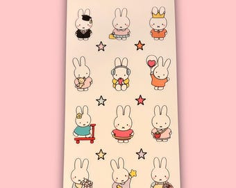 Foglio di adesivi impermeabili Miffy, decalcomanie per laptop