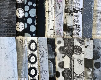 Black and White Collage Papers, Gelli Prints Bundle, Junk Journaling Paper, Supplies, Mixed Media Gelli Plate Papers, Mark Making Pack